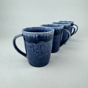 Williams Sonoma Cyprus Blue Reactive Drip Glaze Pottery Coffee Mug Set of 4